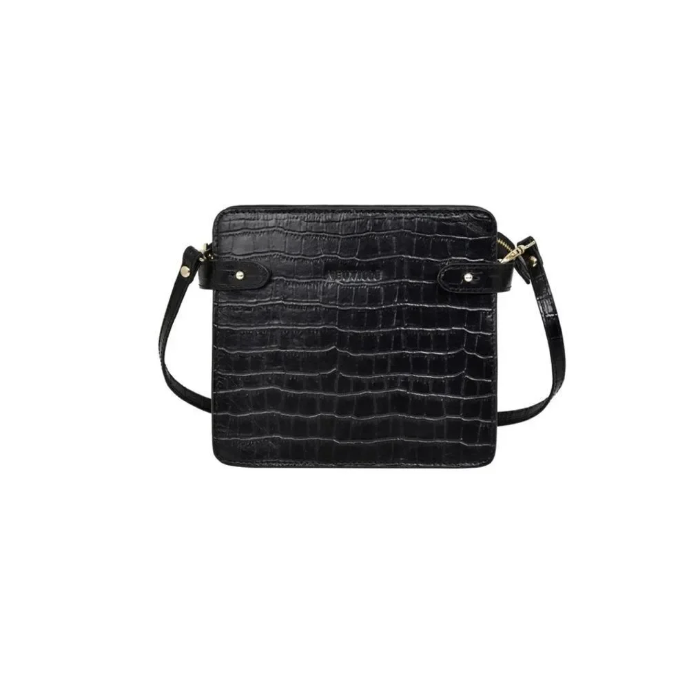 Neuville - Mini Mama  Leather Croco Crossbody Bag in Black